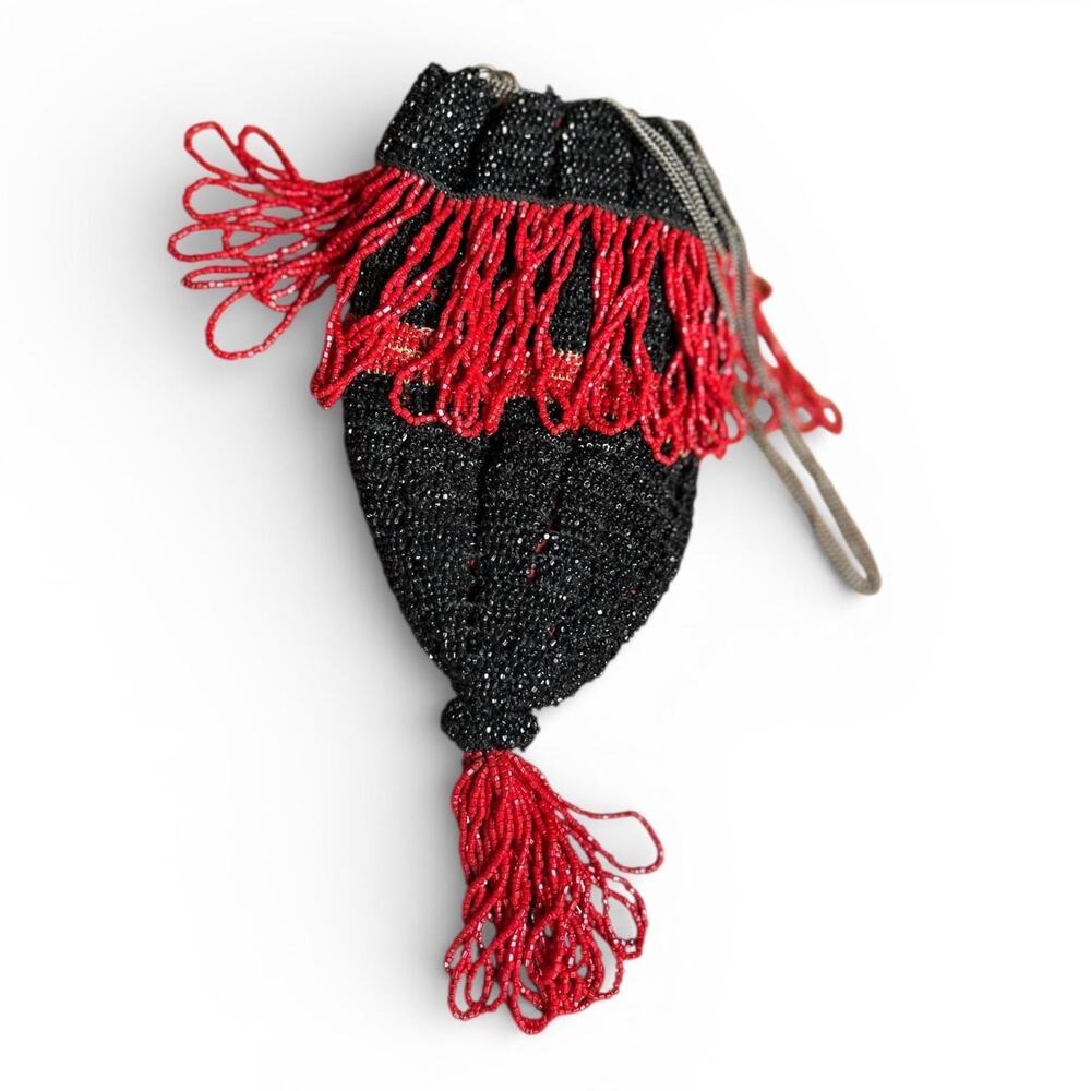 1920s Art Deco Black & Red Beaded Flapper Purse